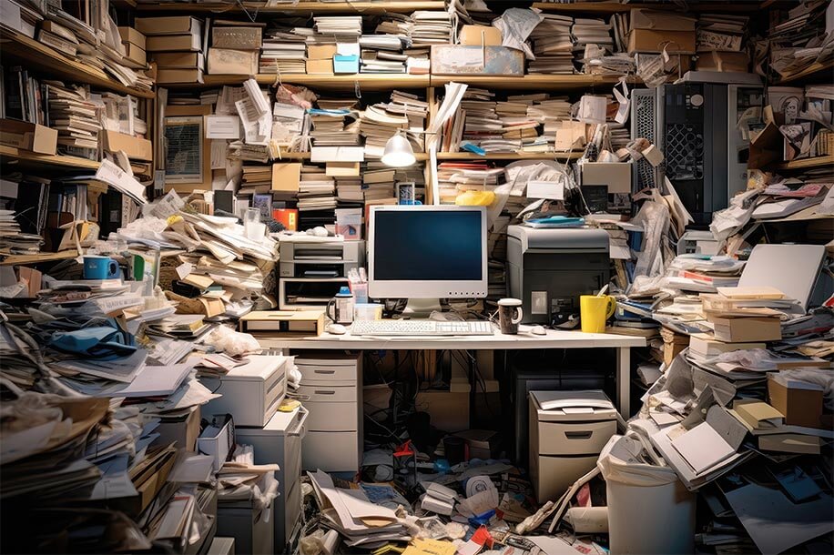 Unaufgerumtes Büro bereit zur Entrümpelung - Avatar Umzüge